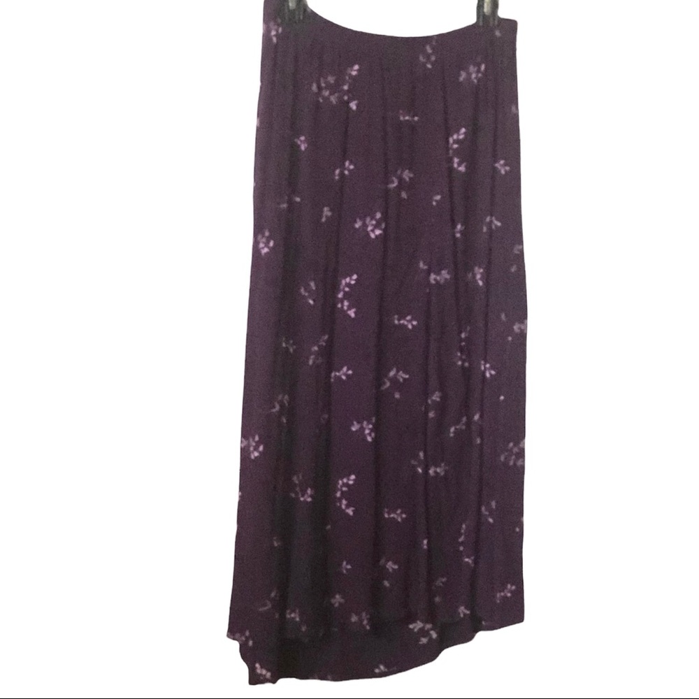 Deep purple midi  skirt with small floral design Hi-Low full flowing skirt …